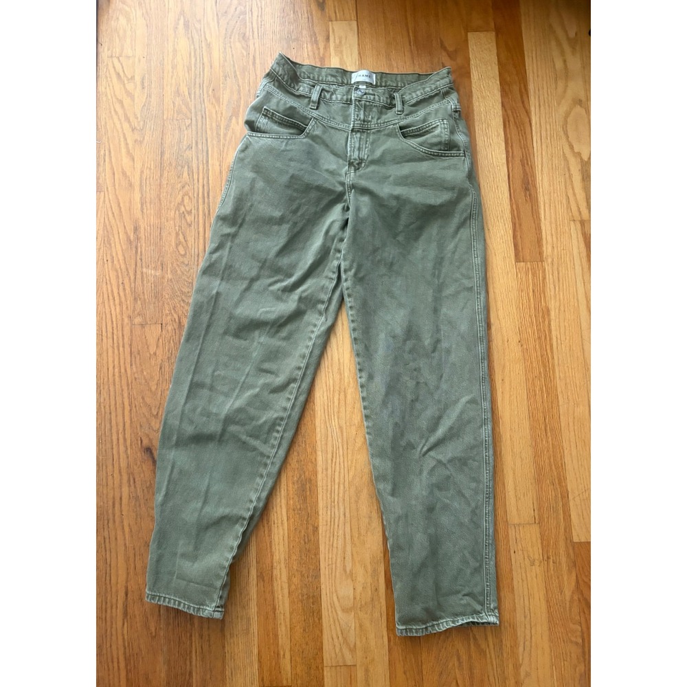 Frame Le Super High Straight Leg Jeans Olive Green Western Yoke Size 27